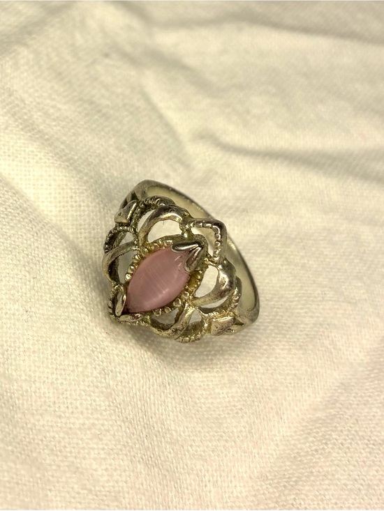 Vintage Jewelry - Vintage Silver Pink Cats Eye Victorian Art Deco Style Filigree Ring
